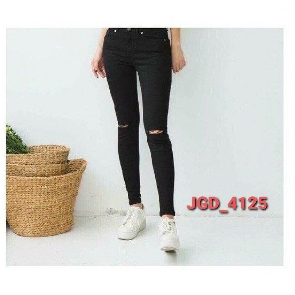  Quần Jean Dài Nữ Đen Rách Gối Có Túi JG_4125 - Màu sắc Đen Rách Gối Size 28