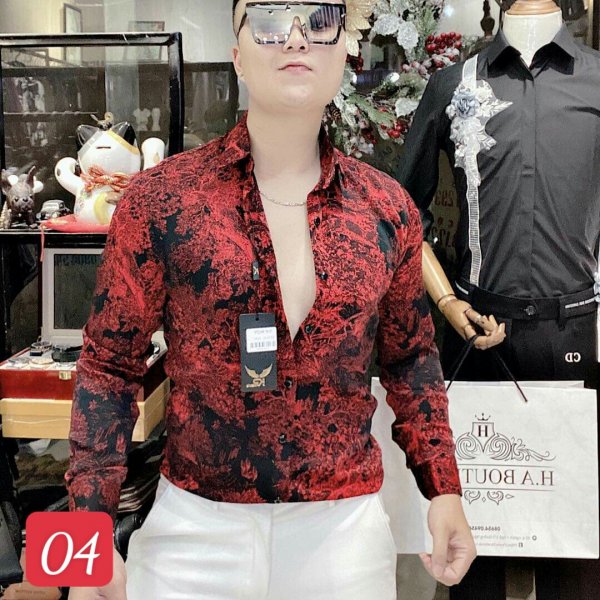  Áo Sơ Mi Đỏ Loang Màu Dành Cho Nam Nữ - Màu sắc Đỏ Size XL