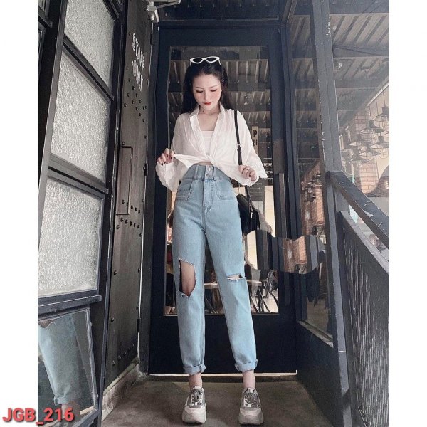  Baggy rách gối to 2 màu xanh, đen - Màu sắc xanh Size M